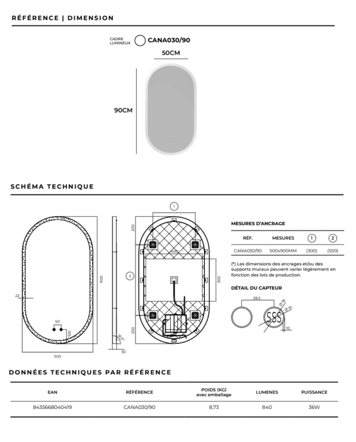 Miroir LED salle de bain | Éclairage périmétrique antibuée
