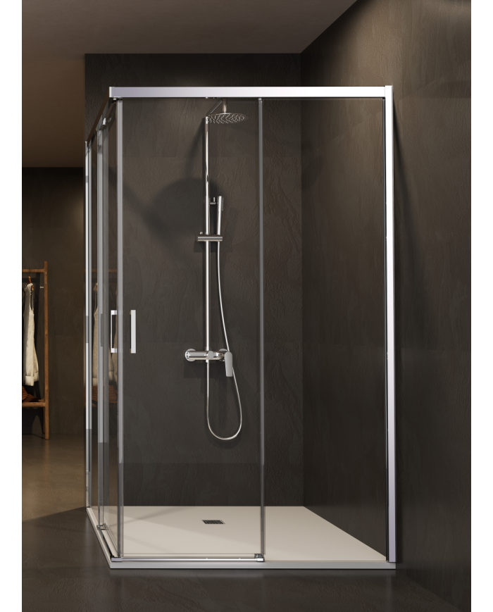 paroi douche angle chromé sbx | réversible 6mm