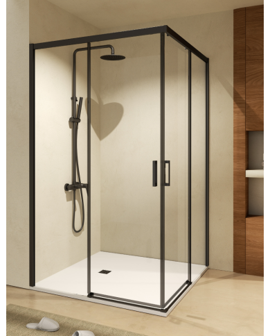 paroi douche angle noir mat sbx | réversible sur mesure