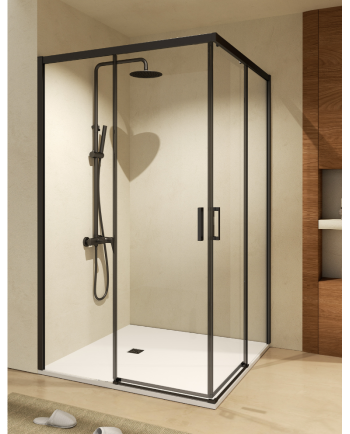 paroi douche angle noir mat sbx | réversible sur mesure