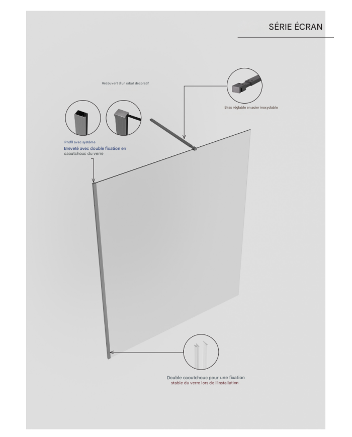 paroi douche sbx screen | fixe 8mm blanc mat