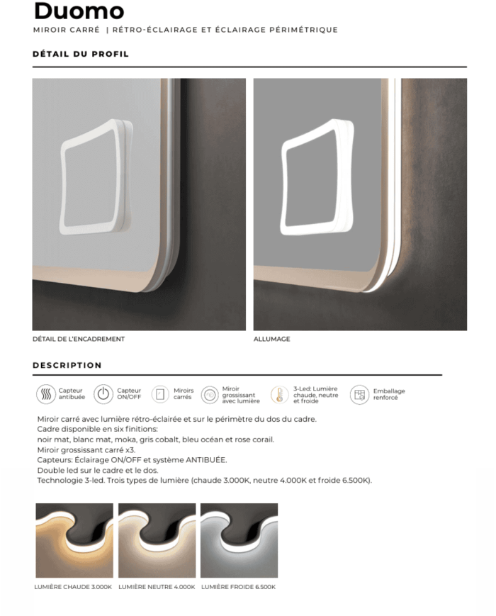 miroir led salle de bain duomo | LEDIMEX éclairage ajustable