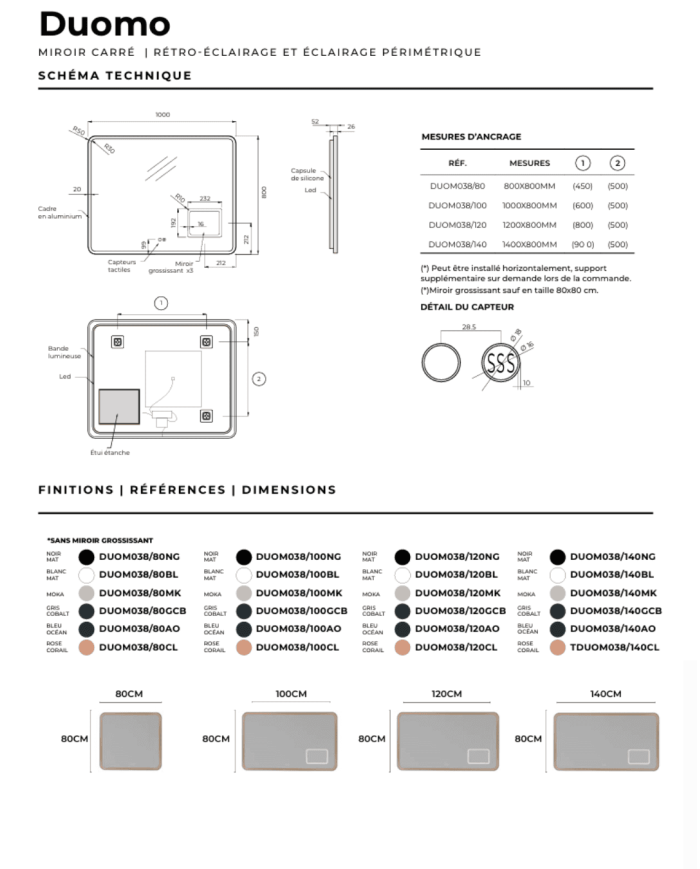 miroir led salle de bain duomo | LEDIMEX éclairage ajustable