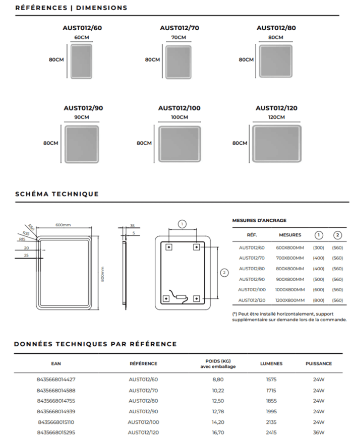 Miroir LED Austria | Éclairage 6500K sans reflets