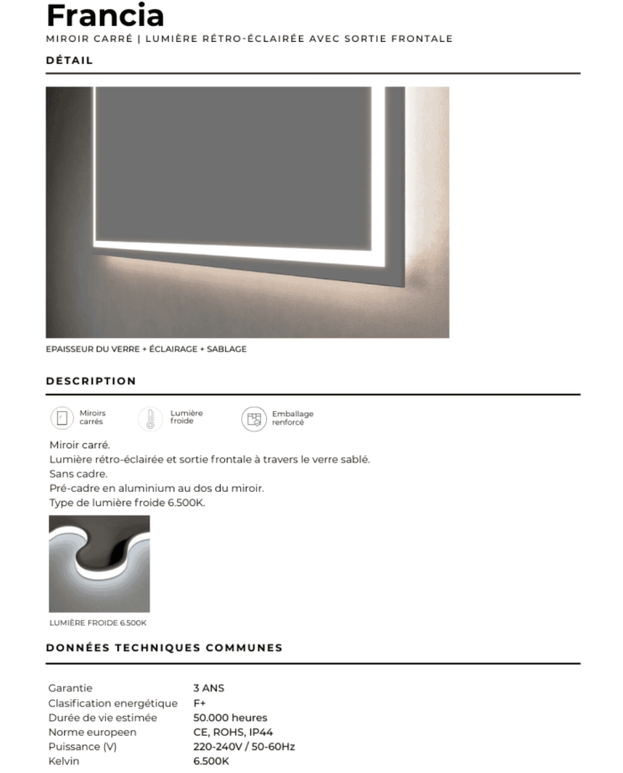 miroir led france retro | LEDIMEX dimensions sur mesure