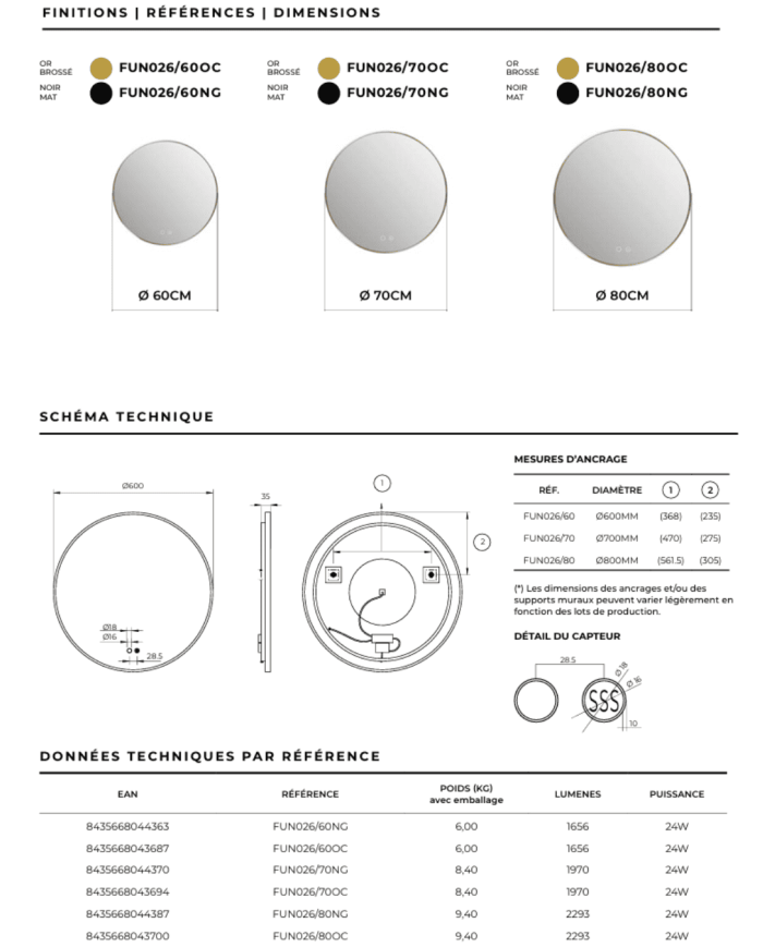 miroir led retroéclairé ledimex | antibuée & éclairage 3 teintes