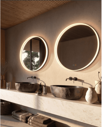 miroir rond ledimex | Noir Mat Antibuée LED