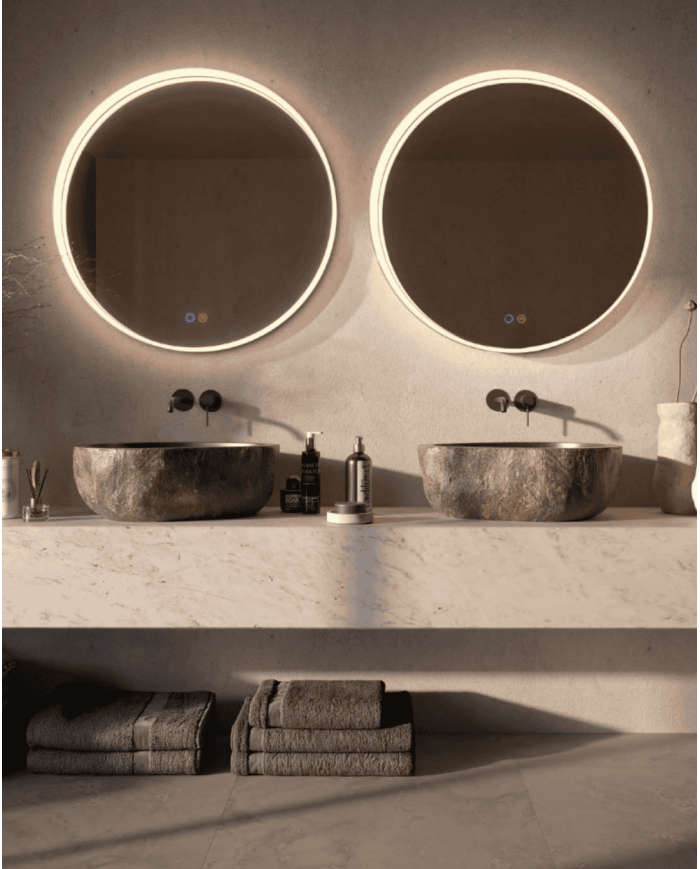 miroir rond ledimex | Noir Mat Antibuée LED