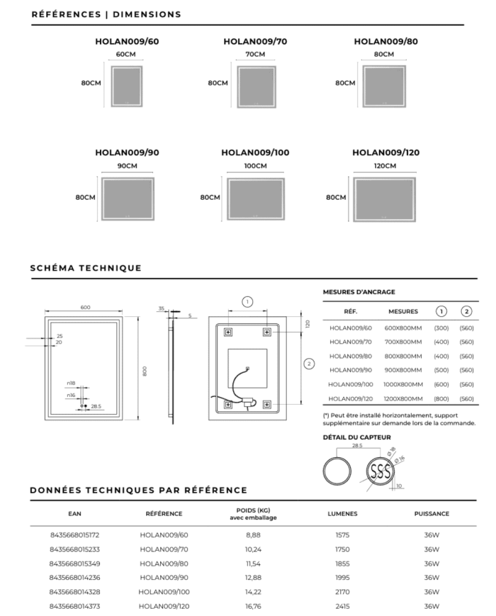 Miroir LED salle de bain Holanda | LEDIMEX