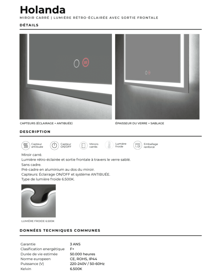 Miroir LED salle de bain Holanda | LEDIMEX