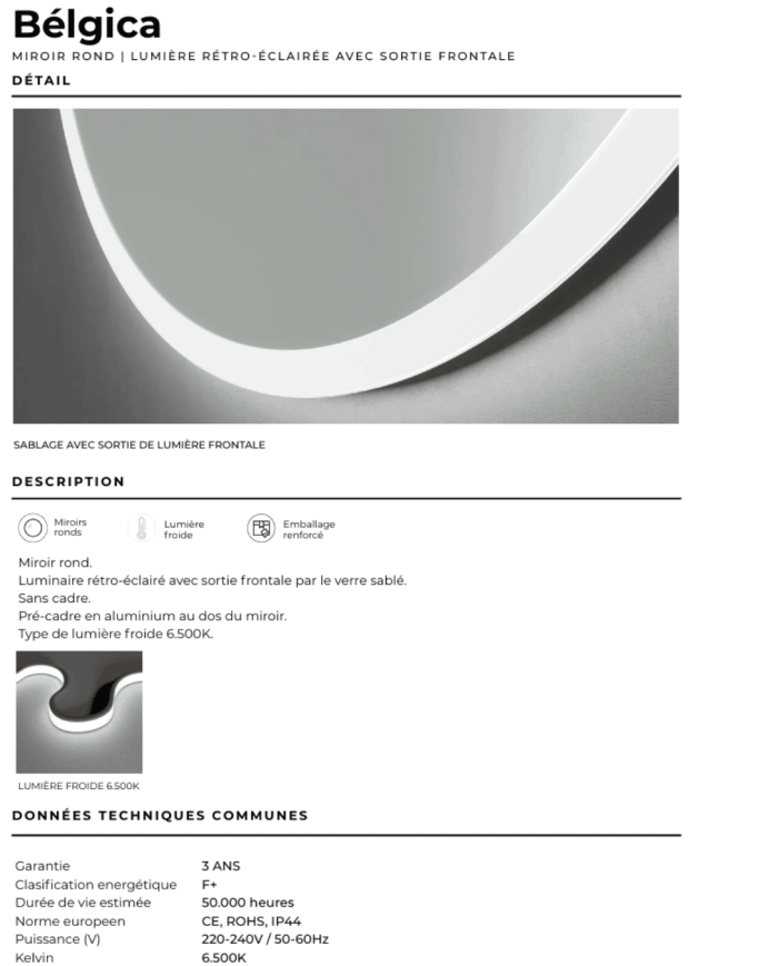 miroir rond ledimex | Verre sablé rétroéclairé