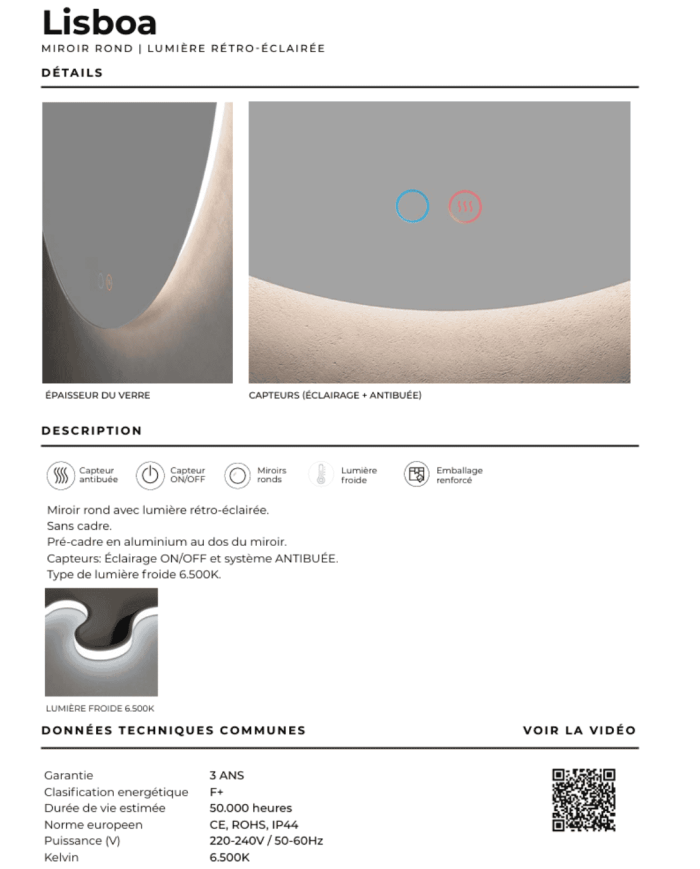 Miroir rond Ledimex | Éclairage LED tactile antibuée