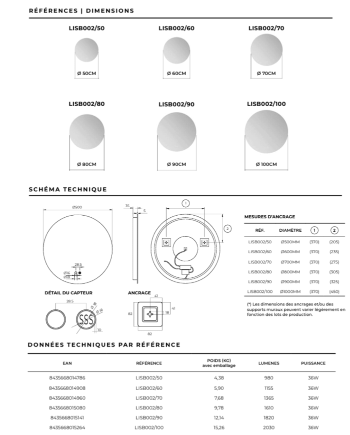 Miroir rond Ledimex | Éclairage LED tactile antibuée