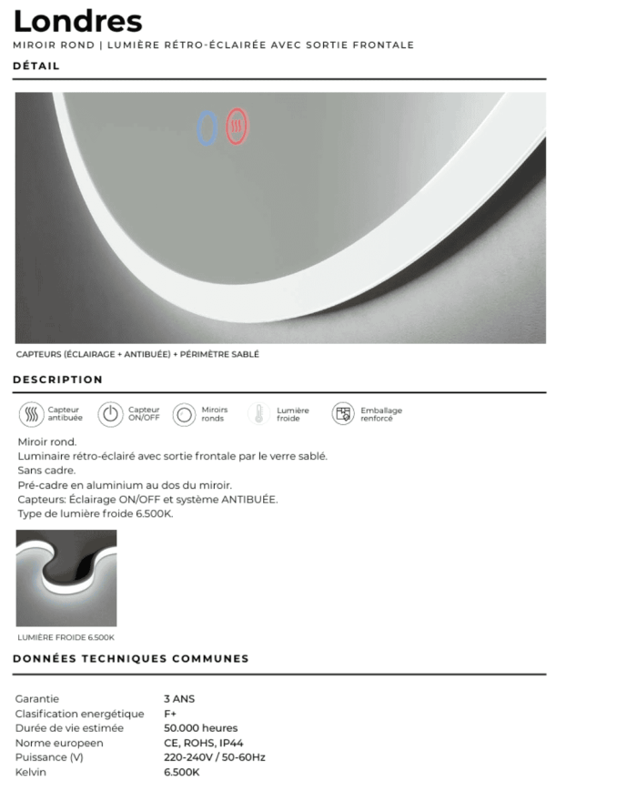 miroir rond ledimex | rétroéclairé verre sablé