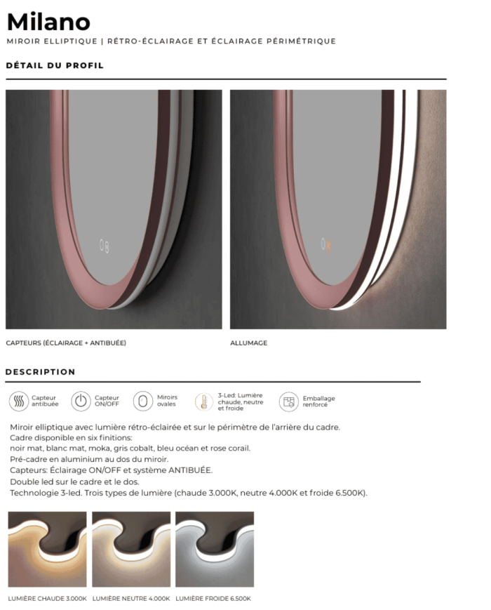 miroir led salle de bain milano | LEDIMEX elliptique