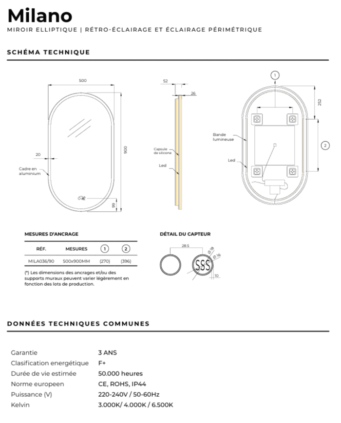 Miroir Milano - LEDIMEX