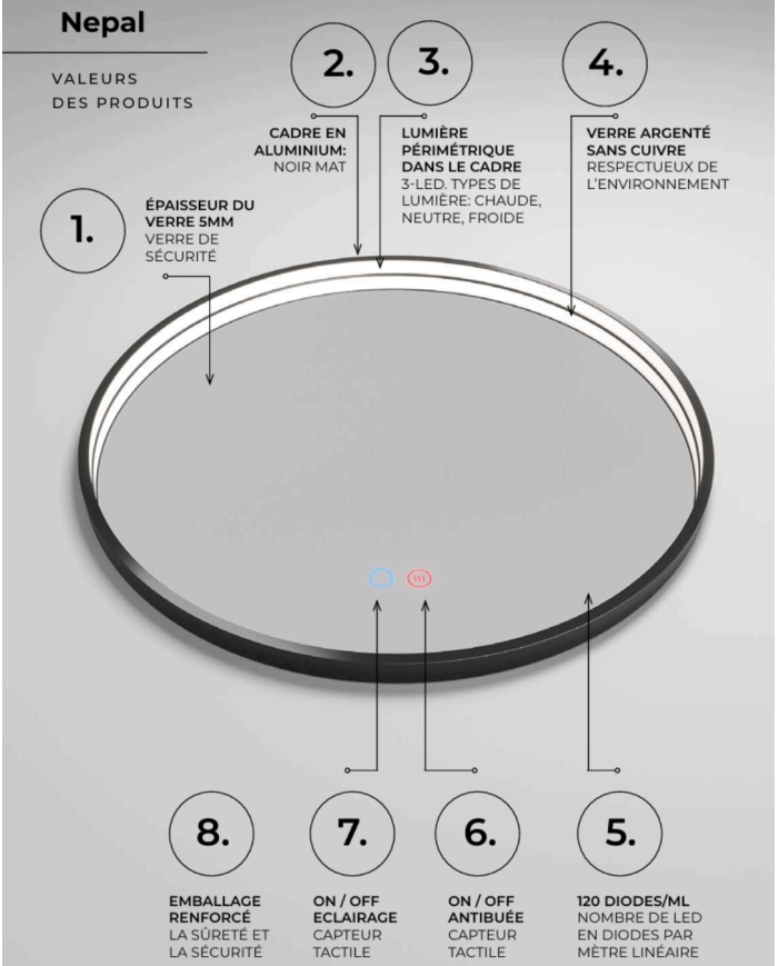 miroir salle de bain led noir | LEDIMEX antibuée