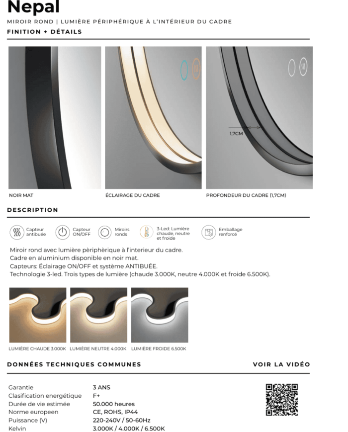miroir salle de bain led noir | LEDIMEX antibuée