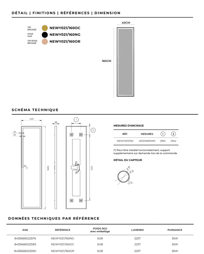 miroir led New York LEDIMEX | Éclairage 3 teintes antibuée