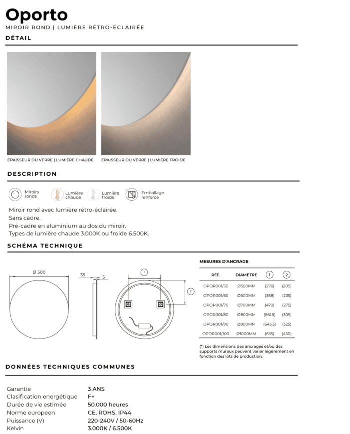 Miroir Oporto - LEDIMEX