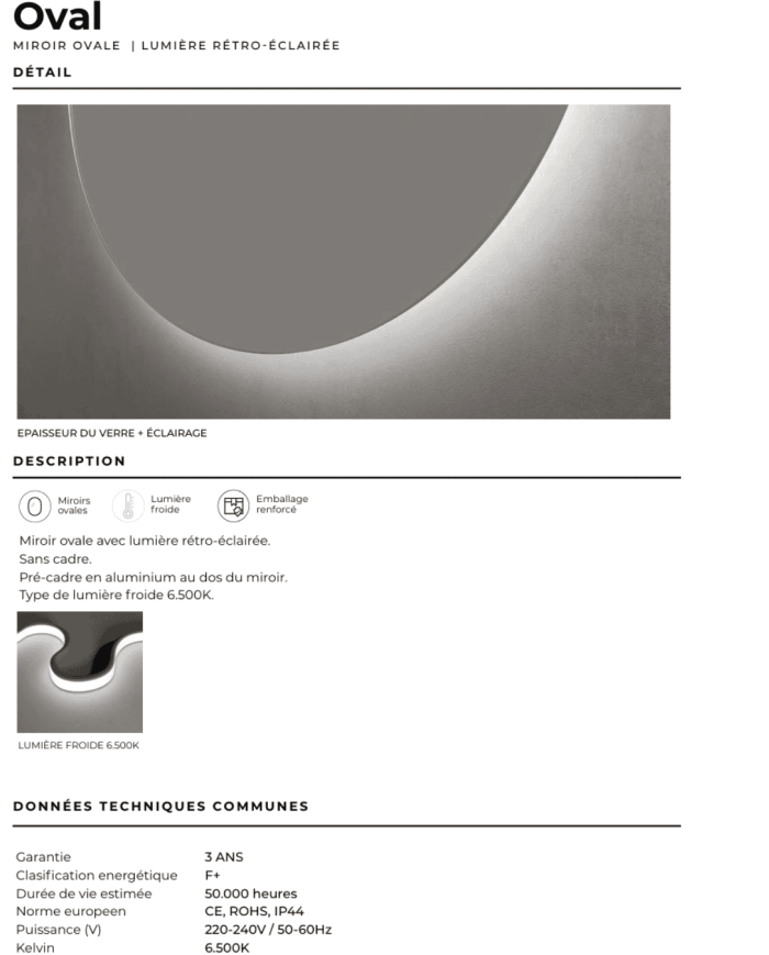 Miroir Oval - LEDIMEX