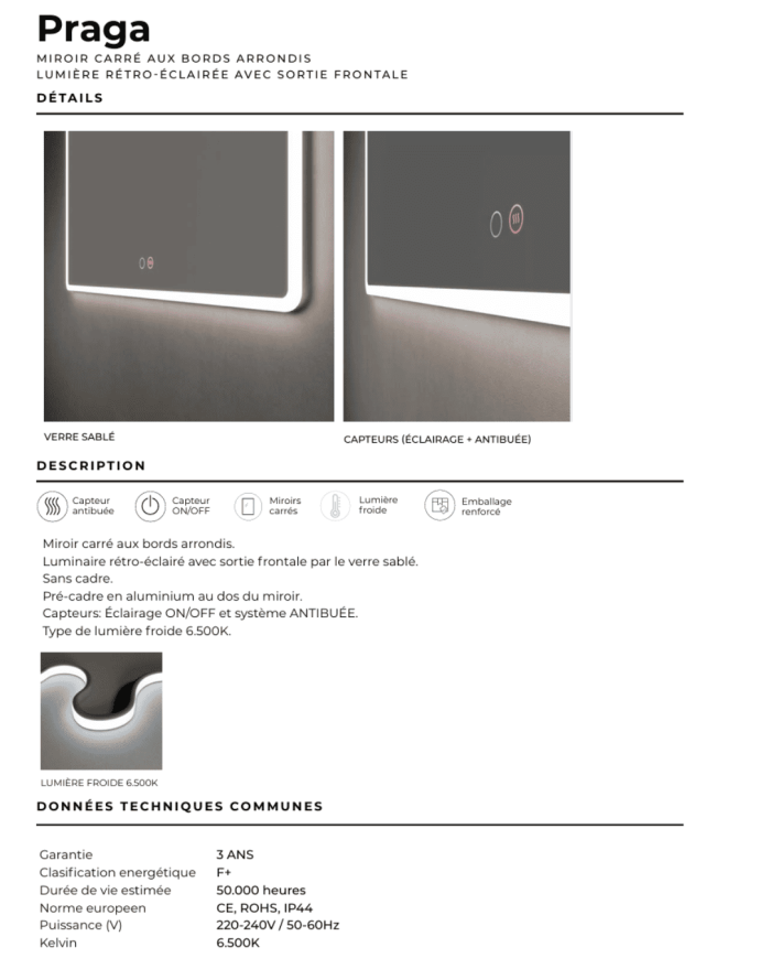 Miroir LED salle de bain retro | LEDIMEX antibuée