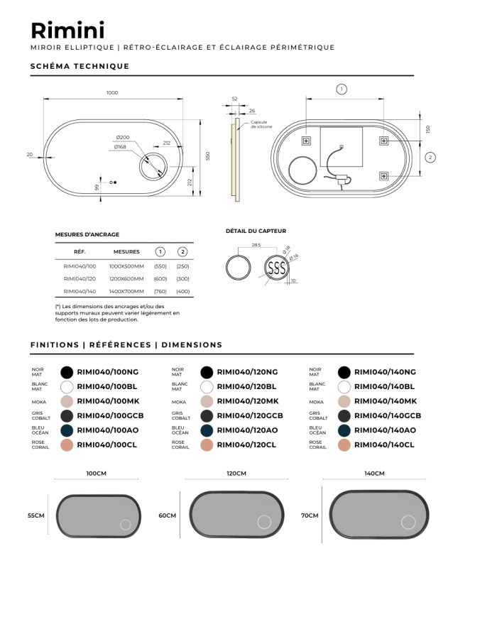 miroir led rimini | 6 finitions élégantes LEDIMEX