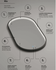 Miroir salle de bain LED noir | Rio LEDIMEX 90x50cm