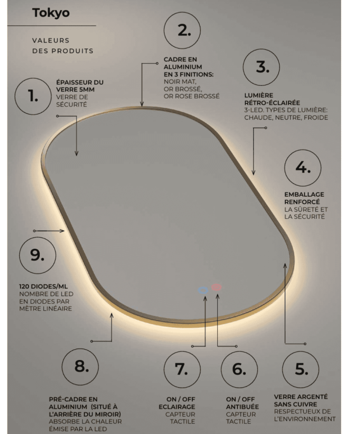 miroir led salle de bain tokyo | LEDIMEX elliptique