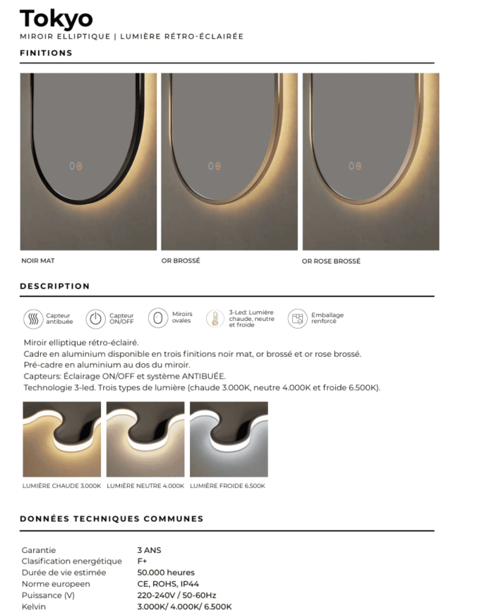 miroir led salle de bain tokyo | LEDIMEX elliptique