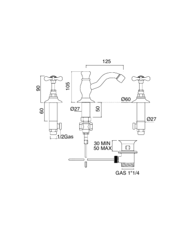 Mélangeur lavabo 3 trous - Sbordoni