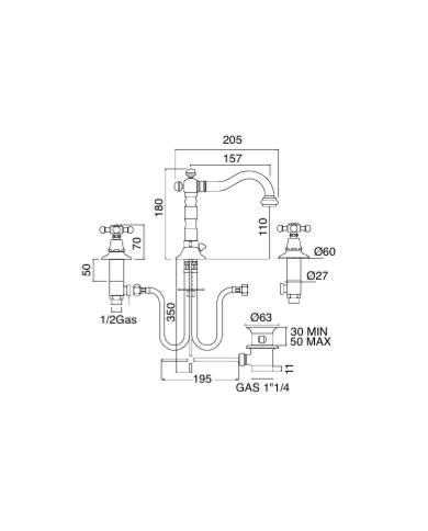 Mélangeur lavabo à 3 trous - Sbordoni