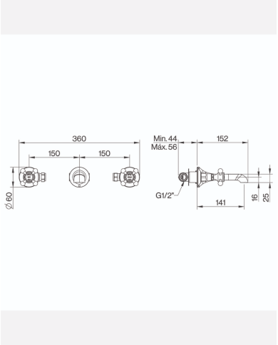 Robinet 3 trous mural Lamport - Cifial