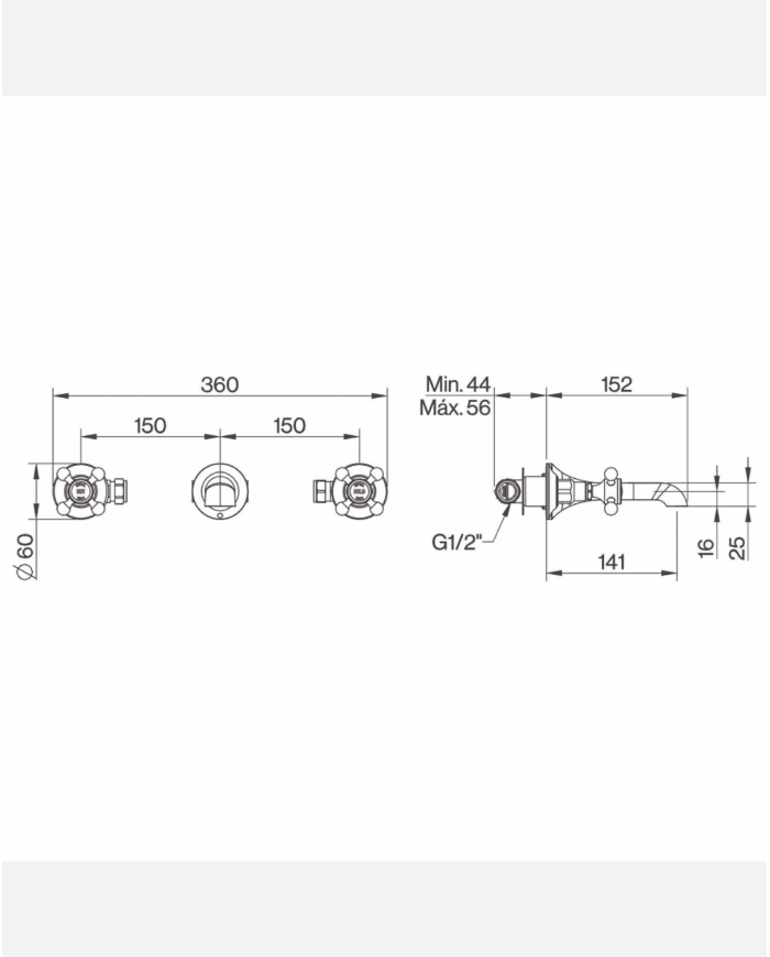 Robinet 3 trous mural Lamport - Cifial