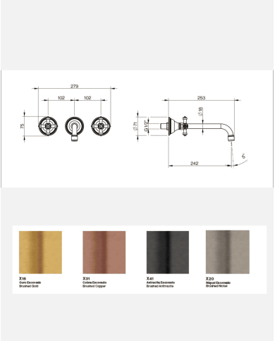 Mitigeur 3 trous lavabo encastré Edwardian - Cifial