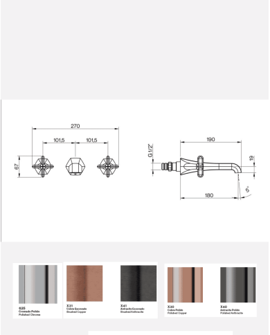 Mélangeur lavabo mural 3 trous Hexa - Cifial