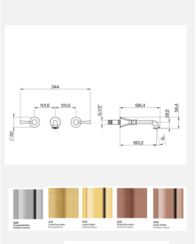 Mélangeur mural 3 trous L-Spout - Cifial