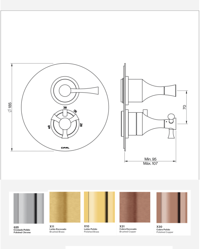 Thermostatique mural 2 sorties L-Spout Cifial