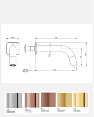 Bec encastré baignoire TX300 Cifial en finitions métalliques, dimensions précises, design rétro élégant.