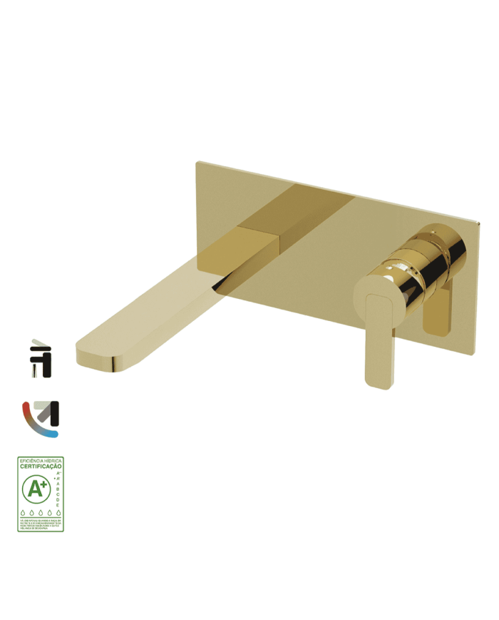 Mélangeur lavabo encastré doré 208mm, style rétro, design élégant, marque Cifial