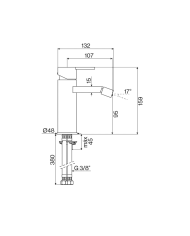 Mélangeur lavabo posé Lounge Cifial, design élégant en métal, bec coudé, dimensions précises, finition chromée.