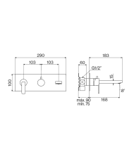 Mélangeur baignoire encastré Lounge - Cifial, schéma technique avec dimensions