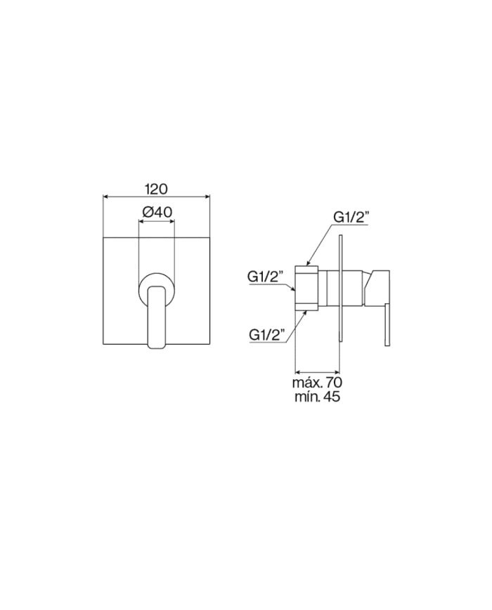 Mitigeur douche encastré Lounge par Cifial, design épuré, finition chromée, dimensions compactes.