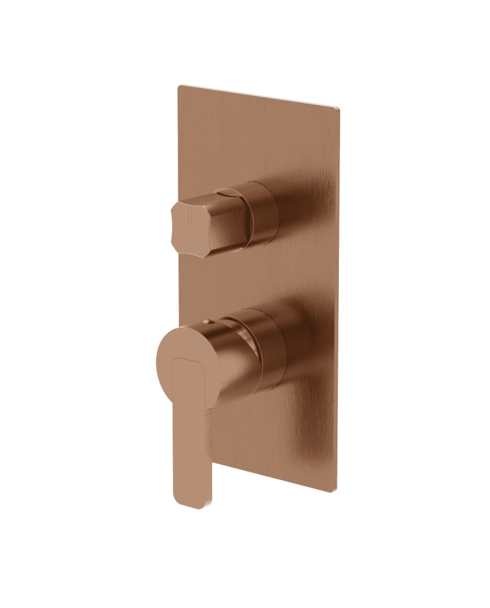 Mitigeur douche 2 sorties Lounge Cifial en finition cuivrée, design rectangulaire et manettes élégantes.