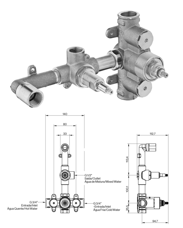 Mitigeur Thermostatique de douche 3 Techno 251 - Cifial