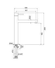 Mitigeur lavabo Cifial ST25S en métal chromé, design vintage, dimensions détaillées.