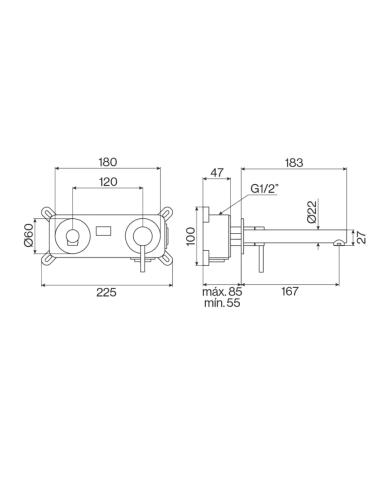 mitigeur lavabo cifial st25s | Robinet 2 trous rétro