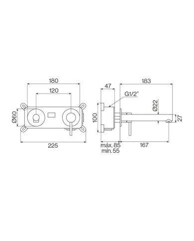 Mitigeur lavabo 167mm 2 trous ST25S - Cifial