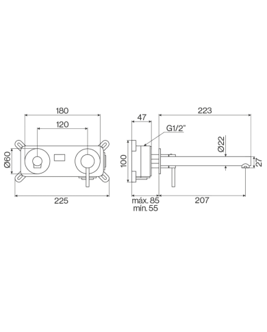 Mitigeur lavabo Cifial | Bec 207mm rétro 2 trous