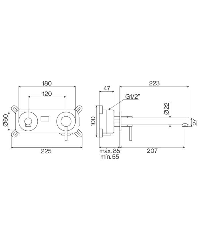Mitigeur lavabo Cifial | Bec 207mm rétro 2 trous